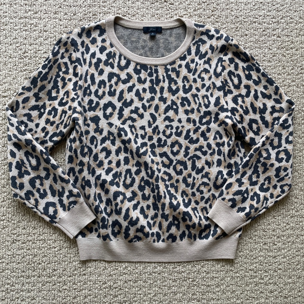 J Crew Merino Wool Leopard Sweater Medium